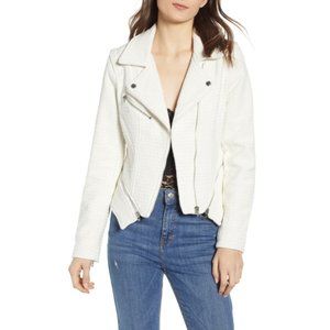 NWT BLANKNYC Tweed Fitted Zipper Moto Jacket in Off-White